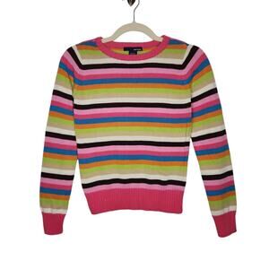 Vintage y2k Basic Editions Youth Girls Striped Knit Sweater Pink Green Nature Lg
